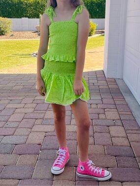 Little Olin Lime Green Smocked Tank & Skirt Set 10 Girls